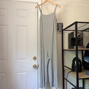 STORQ maternity heather grey rayon rib ribbed wide leg sleeveless jumpsuit